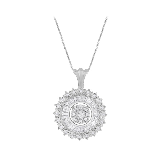 0.46 CT.T.W. Round & Baguette Diamond Pendant Necklace in 14K Gold