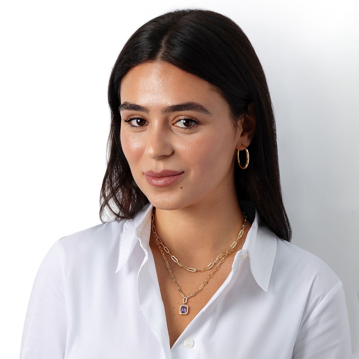 SAMS、ペンダントトップ。 Amethyst & 0.26 CT.T.W. Diamond Paperclip Chain Necklace in 14K