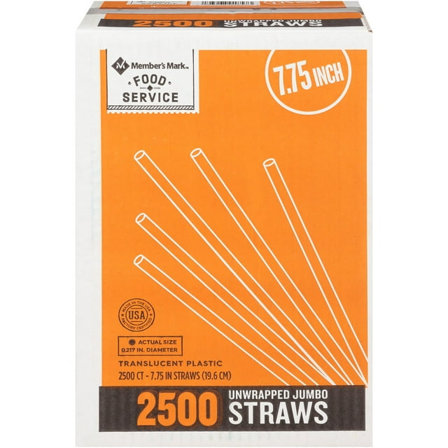 Member's Mark Jumbo 7.75" Unwrapped Straws, Translucent, 2, 500 ct.
