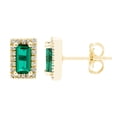thumbnail image 1 of Baguette Cut Gemstone & 0.12 CT. TW Diamond Stud Halo Earrings in 14K Gold, 1 of 5