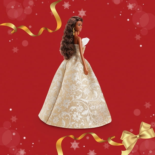 holiday barbie white dress 1989 Happy Holidays Barbie Doll with Snowflake Ornament Mattel 3523