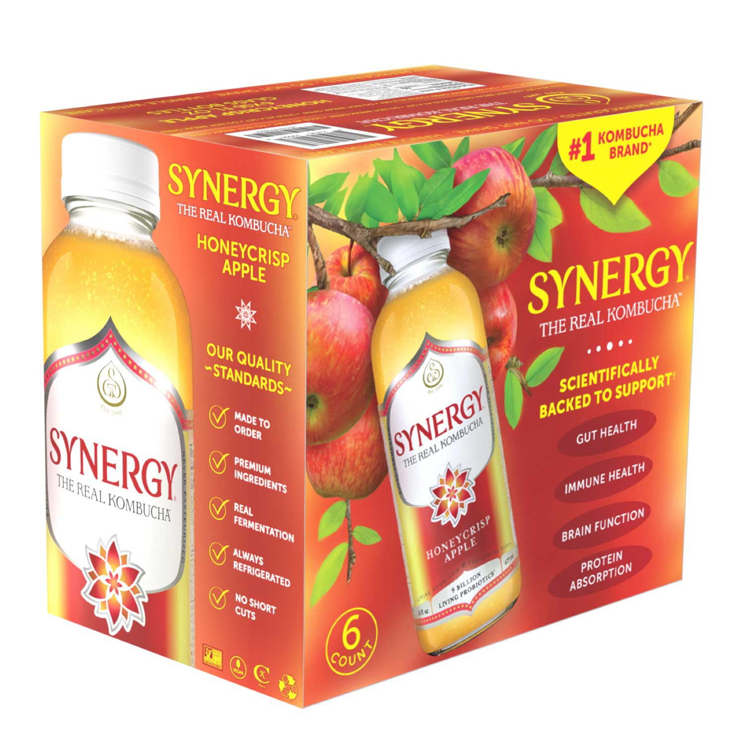 SYNERGY The Real Kombucha, Honeycrisp Apple, 16 fl. oz., 6 pk