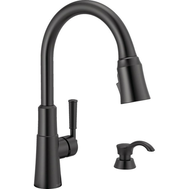 Delta Valo® Single Handle Pull-Down Kitchen Faucet with Soap Dispenser and ShieldSpray® Technology Matte Black