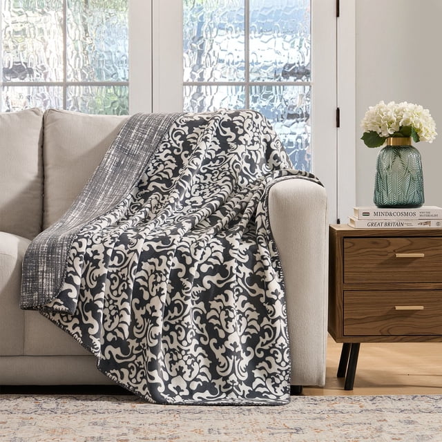 Tahari Home Reversible Printed Plush Throws, 50" x 60"