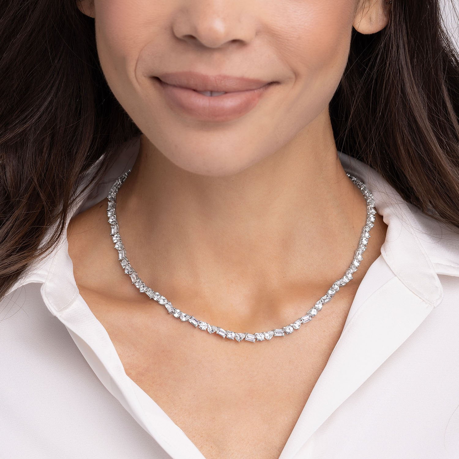 925 Sterling Silver Lab White Sapphire Tennis Necklace - Samsclub.com