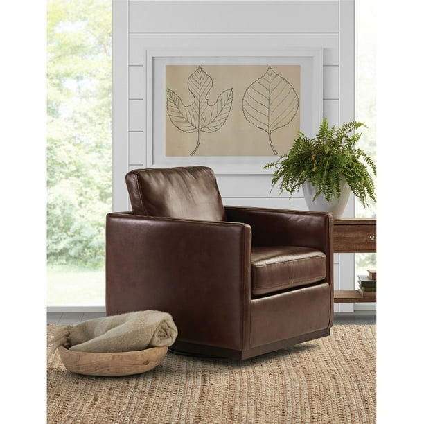 Cole Rye Modern Farmhouse Leather Swivel Accent Chair