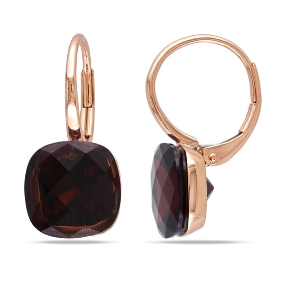 Cushion Cut Garnet Leverback Earrings in 14K Gold