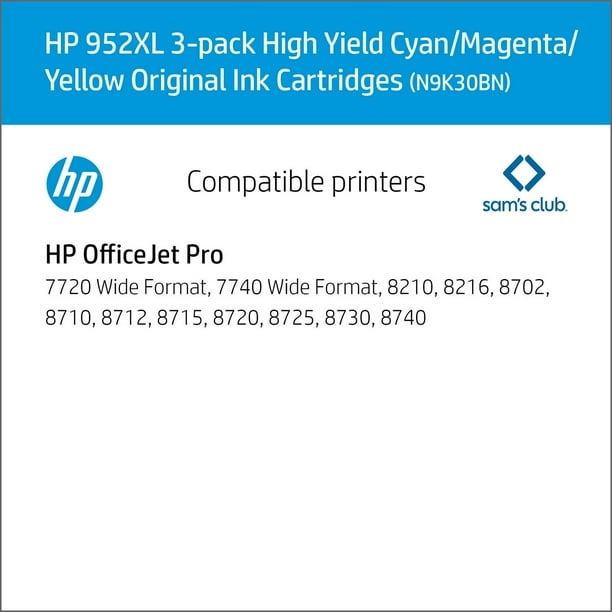 HP 952XL High Yield Original Ink Cartridges, Cyan/Magenta/Yellow
