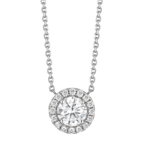 Round Cut Halo Diamond Pendant Necklace in 18K Gold
