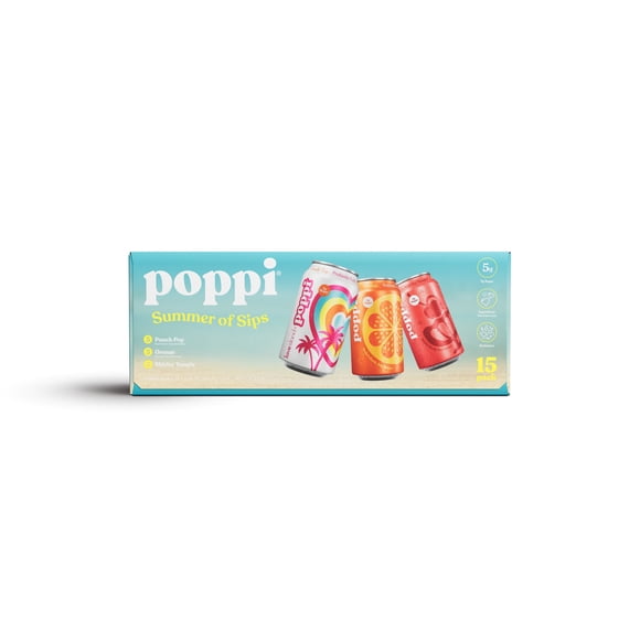 poppi Prebiotic Soda Summer of Sips Variety Pack, 12 fl. oz., 15 pk.