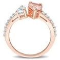 thumbnail image 5 of Pear Cut Morganite and Aquamarine & 0.21 CT. T.W. Diamond Two-Stone Ring in 14K Gold, 5 of 7