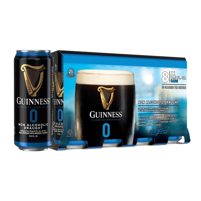 Guinness 0 Draught Stout Non-Alcoholic Ale Beer, 14.9 fl. oz. can, 8 pk.