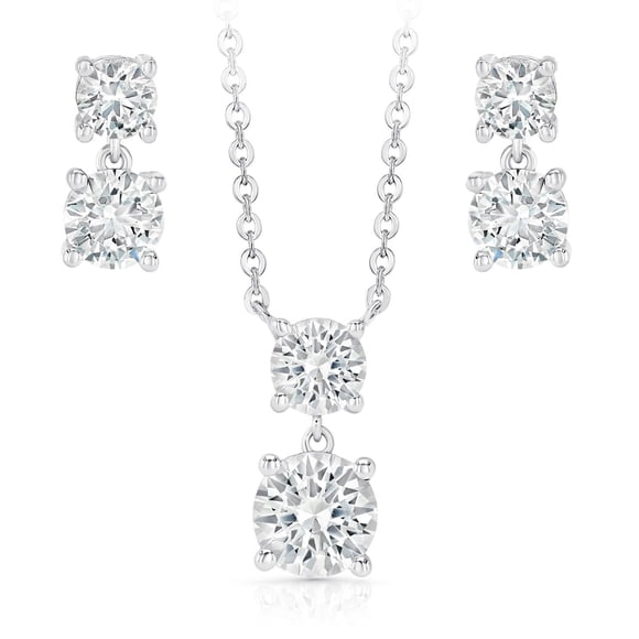 Lab White Sapphire Pendant and Earring Set in Sterling Silver