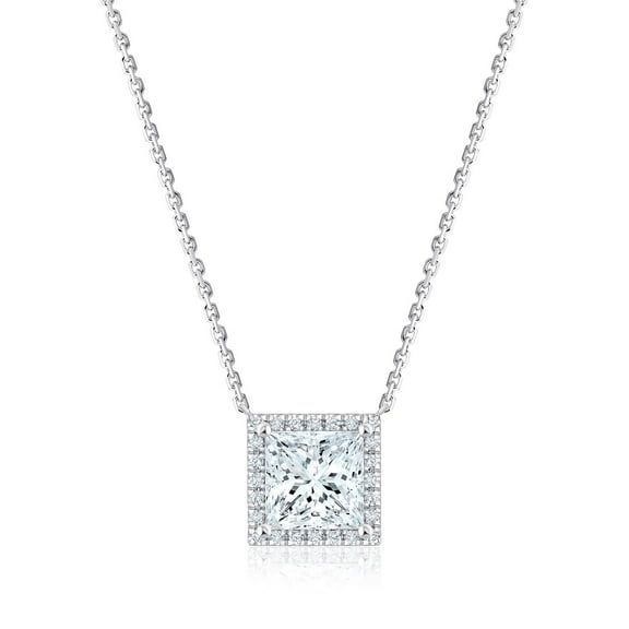 Lab Created Solitaire Halo Diamond Pendant Necklace in 18K Gold
