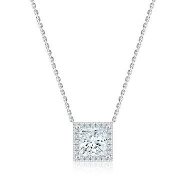 Lab Created Solitaire Halo Diamond Pendant Necklace in 18K Gold