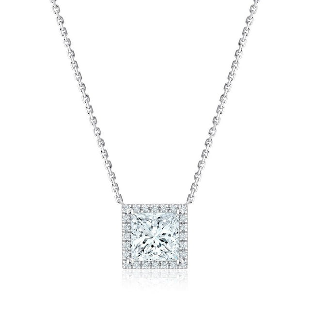 Lab Created Solitaire Halo Diamond Pendant Necklace in 18K Gold