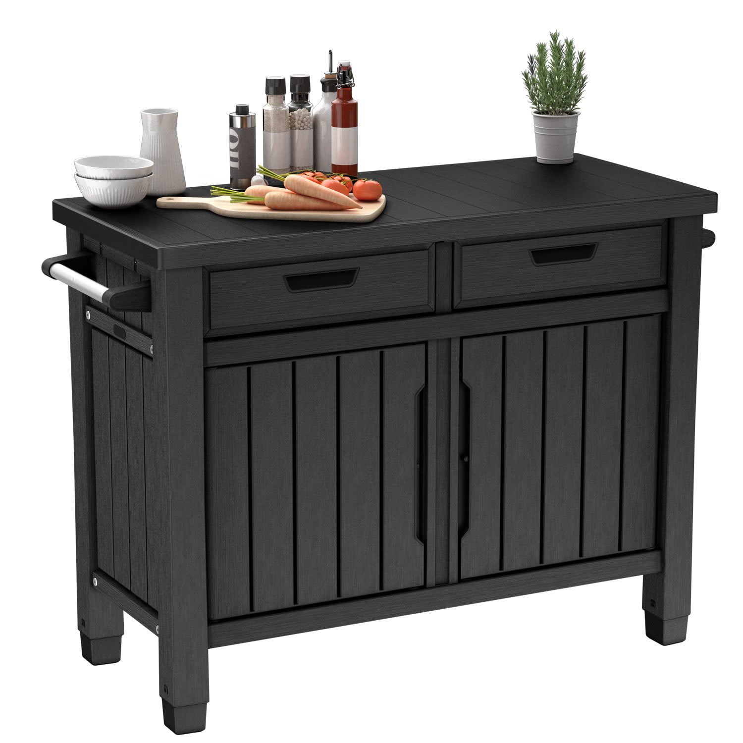 Keter Outdoor Grill Table, Buffet, Entertainment and Storage Cabinet w/ Drawers, Graphite Gray - Thumbnail 4