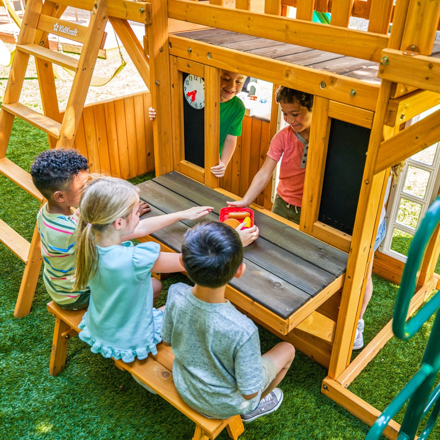 KidKraft Adventure Bend Wooden Swing Set with Three Slides