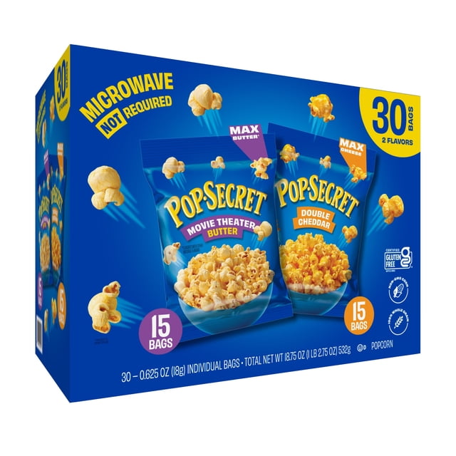 Pop Secret Popcorn Variety Pack, Movie Theater Butter & Double Cheddar, 0.625 oz., 30 pk.
