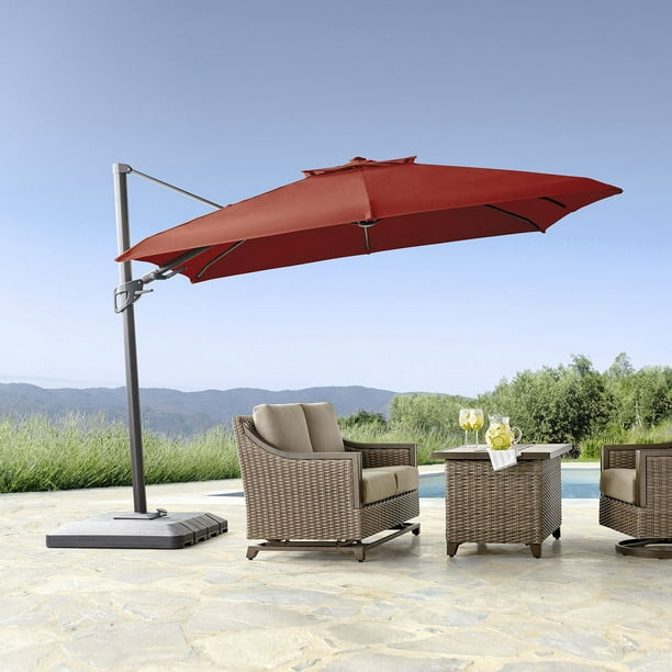 10 square offset patio umbrella FT Cantilever with 32 Solar LED Lights, 360 Rotation & Easy Tilt, Outdoor Hanging Umbrella with Cross Base Its never too early to start planning your own personal summertime oasis Frankford Umbrellas Eclipse Commercial Cantilever