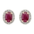 thumbnail image 2 of Oval Cut Genuine Gemstone & 0.16 CT.T.W. Diamond Halo Stud Earrings in 14K Gold, 2 of 3