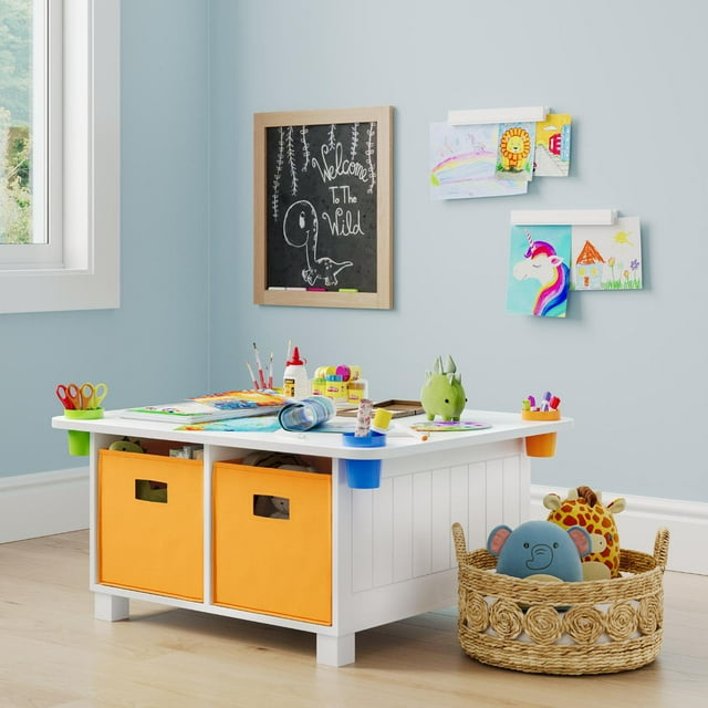 RiverRidge Kids Activity Table with Cubbies, Removable Cups and 4 Bins