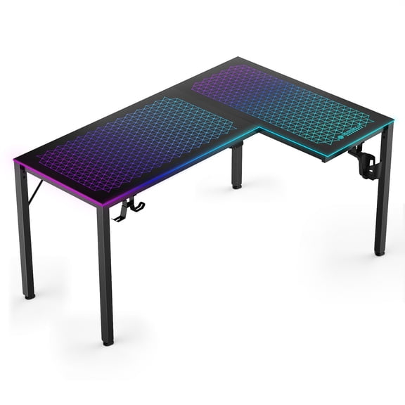 L-Shaped 60" x 40" Glass LED Gaming Desk