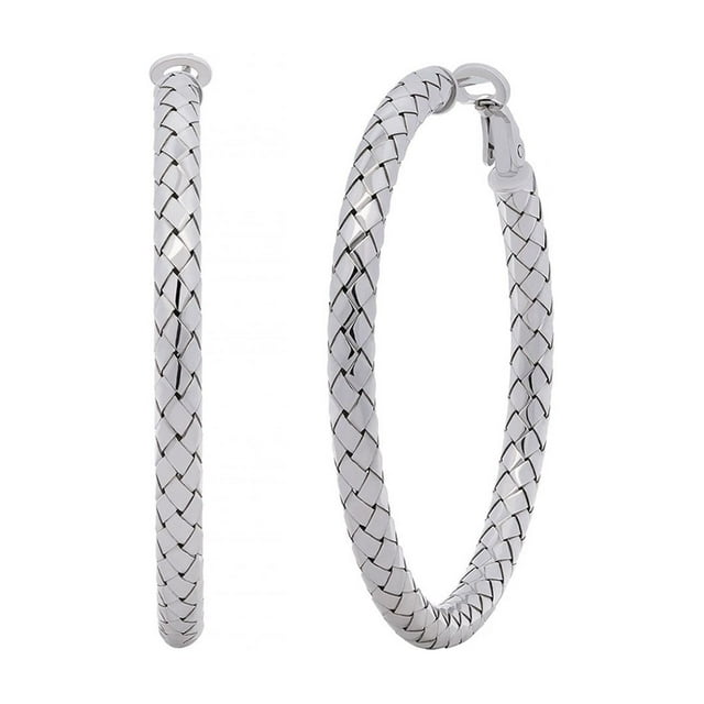 Italian Diamond Cut Snake Hoop Earrings in Sterling Silver