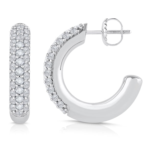 1.00 CT. TW. Round Cut Pave Diamond Hoop Earrings in 14K Gold