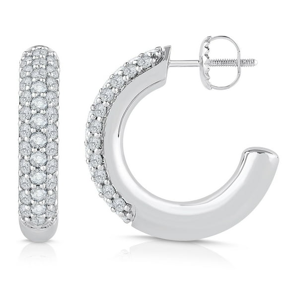 1.00 CT. TW. Round Cut Pave Diamond Hoop Earrings in 14K Gold