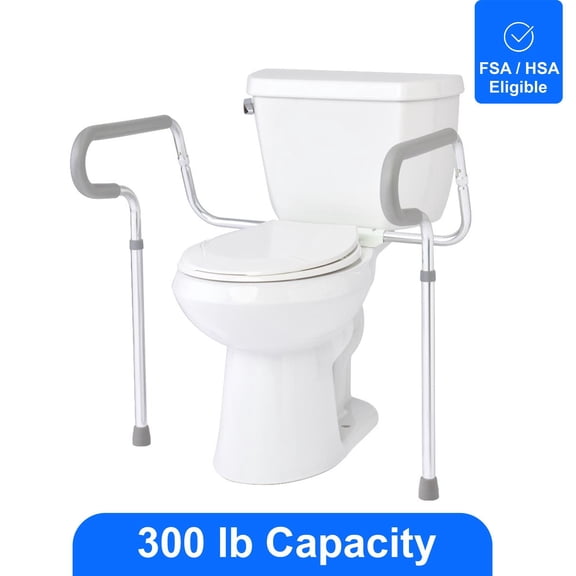 Medline Toilet Safety Rail, Adjustable Height 26" to 31", 300 lb Capacity