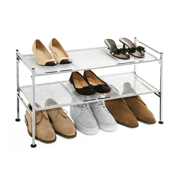 Seville Classics 2-Tier Steel Mesh Utility Shoe Rack, W x