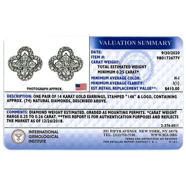 0.25 CT. T.W. I-I1 White Gold Diamond Clover Flower Stud Earrings