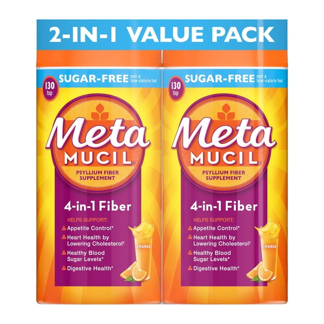 Metamucil Psyllium 4in1 Fiber Sugar-Free Powder, Orange, 26.6 oz., 2 pk.