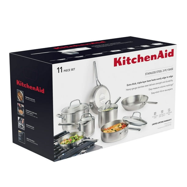 KitchenAid Set 3 Ciotole In Acciaio Inox - 1,5L, 3L E 5L, Con Base Antiscivolo, Impilabili, Lavabili In Lavastoviglie - 3