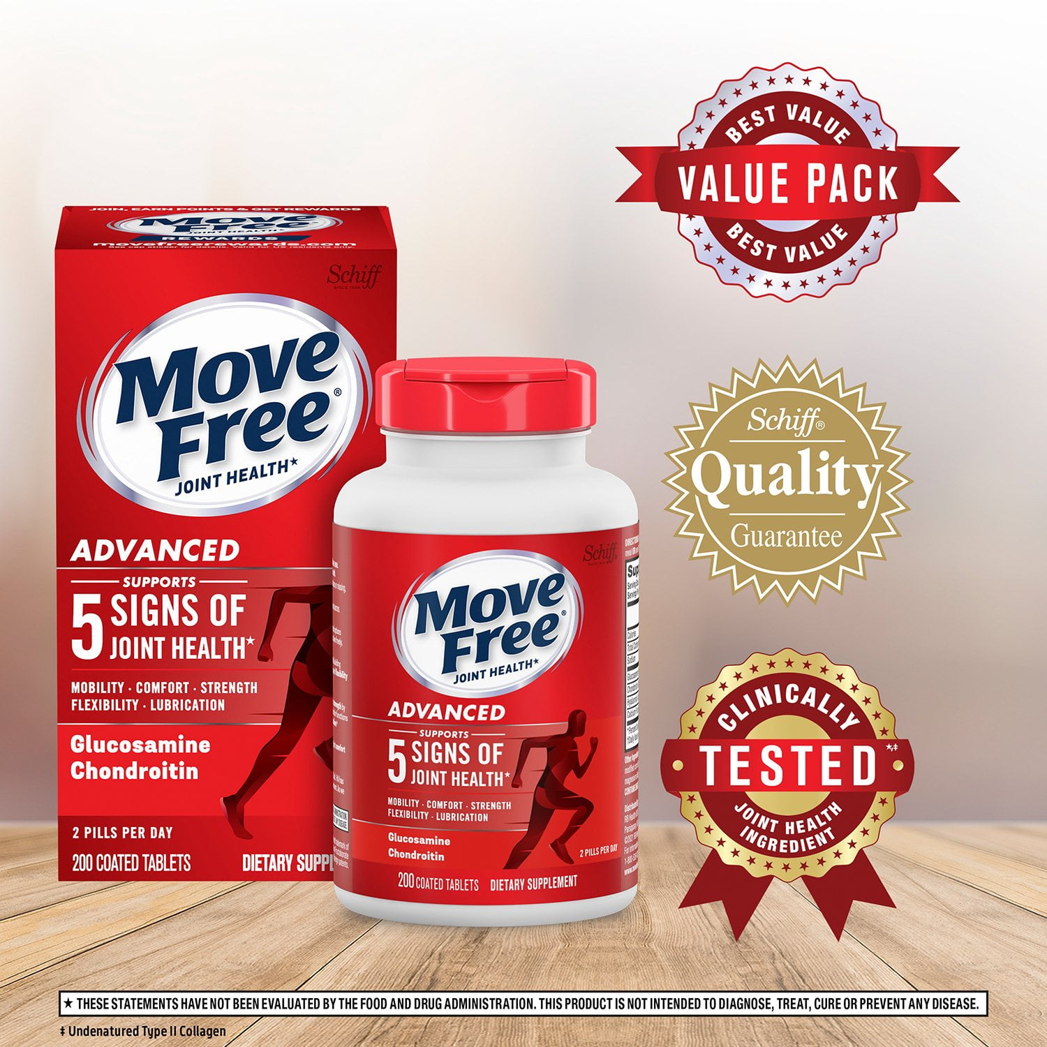 Move Free Advanced Glucosamine Joint Health Support Supplement Tablets, 200  ct.