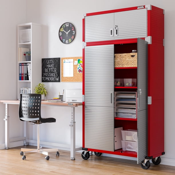 大セール USMHaller キャビネット1列4段 ルビーレッド、ピュアホワイト Seville Classics UltraHD Stacking Top Cabinet, 48” W x 18” D x