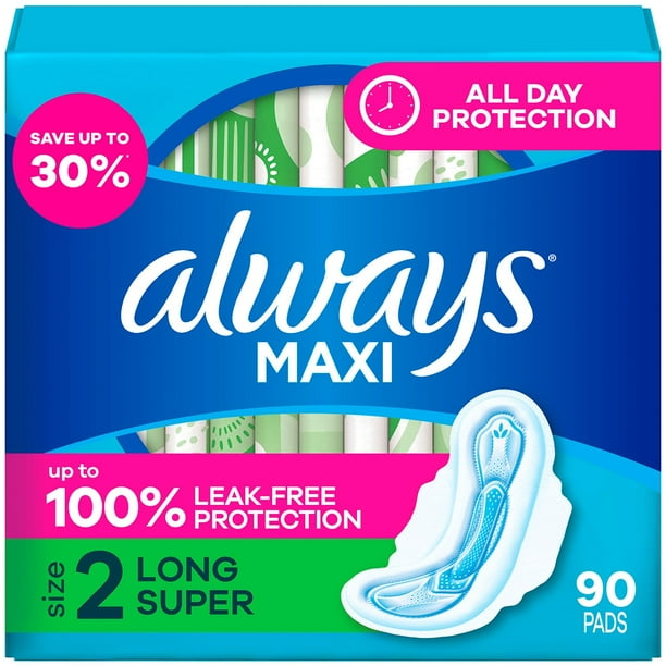 Always Maxi Long Pads, Unscented, Size 2, 90 ct. - Samsclub.com