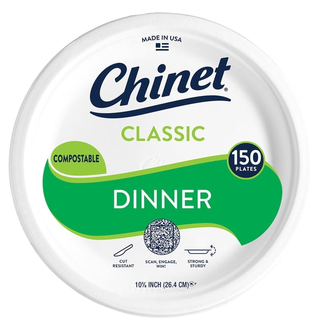Chinet Classic Dinner Paper Plates, 10.375", 150 ct.