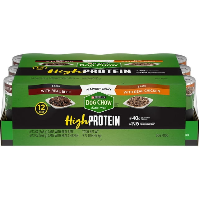 Purina Dog Chow High Protein Wet Dog Food, Beef and Chicken (12 - 13 oz. cans)
