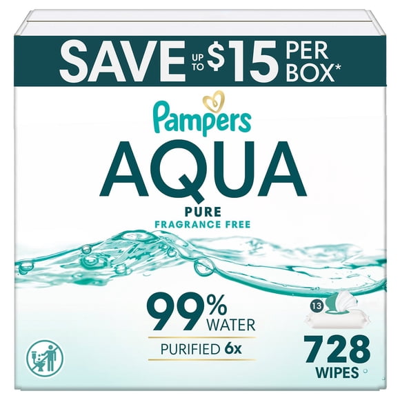Pampers Aqua Pure Baby Wipes, Fragrance Free, 13 pk., 728 Wipes