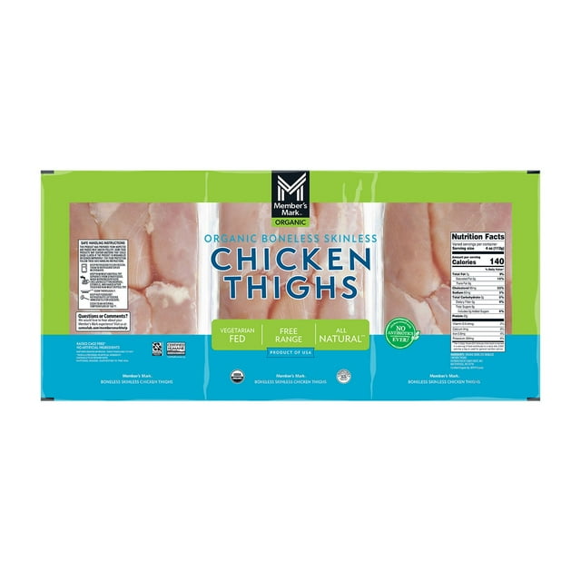 Member's Mark Organic Boneless Skinless Chicken Thighs, priced per pound