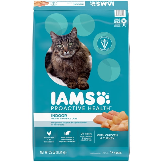 IAMS Proactive Health Indoor Weight Hairball Care Chicken Adult Dry Cat Food, 25 lbs.