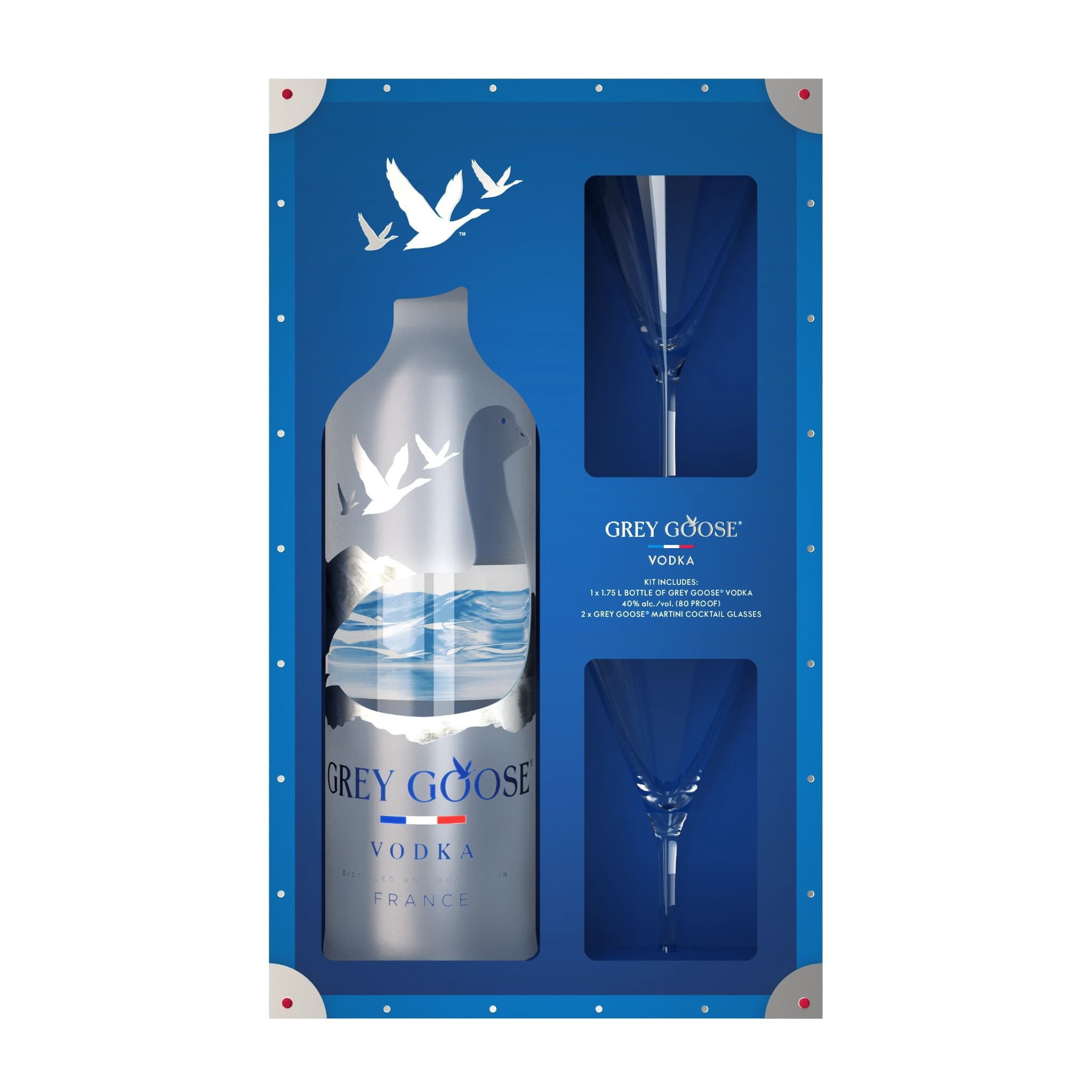 Grey Goose Vodka, 1.75 L Gift Pack with Two Martini Glasses