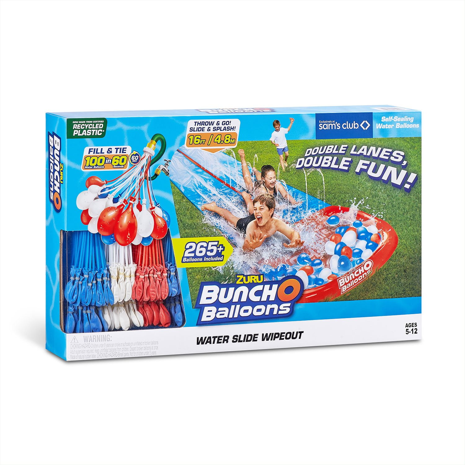 ZURU Red White Blue Water Slide Large 2 Lane With 8 Bunch O