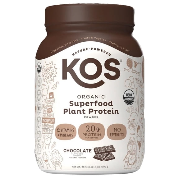 KOS 20g Organic Superfood Plant Protein Powder, Chocolate, 2.4 lbs.