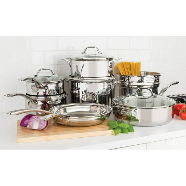 Viking 13-Piece Tri-Ply Stainless Steel Cookware Set with Glass