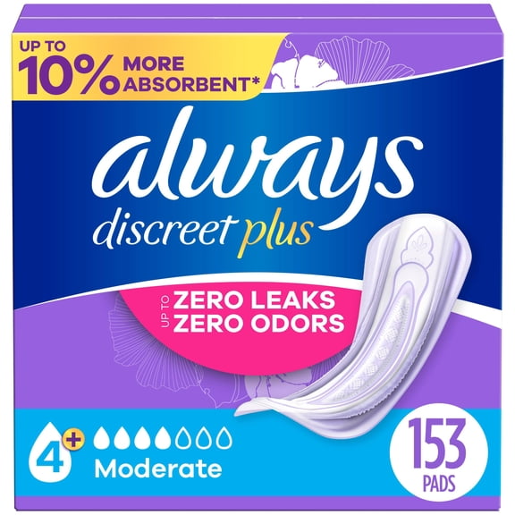 Always Discreet plus Incontinence Pads for Women, Moderate, 153 ct.