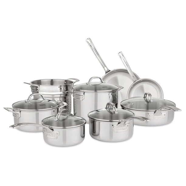 Viking 13-Piece Tri-Ply Stainless Steel Cookware Set with Glass