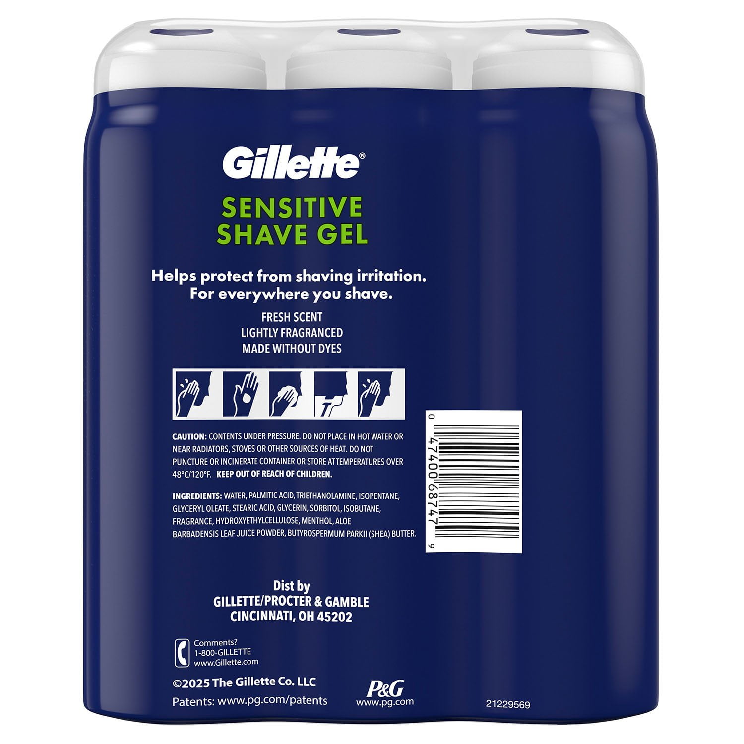 Gillette Sensitive Shave Gel with Aloe & Shea Butter, 7 Ounce (Pack of 3)